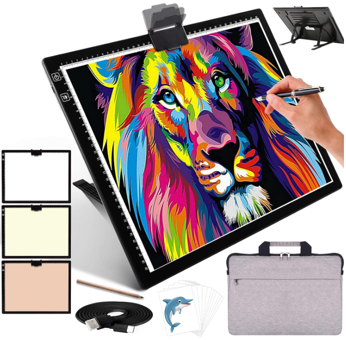 Rechargeable A3 Light Box with Built-in Foldable Stand and Carry Bag, iVAOOZE Wireless Light Pad for Cricut Vinyl, Weeding Tools, Diamond Painting, Drawing Crafting Light Board for Tracing, Sketching